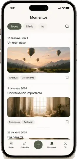 Pantalla Momentos: recuerdos clave